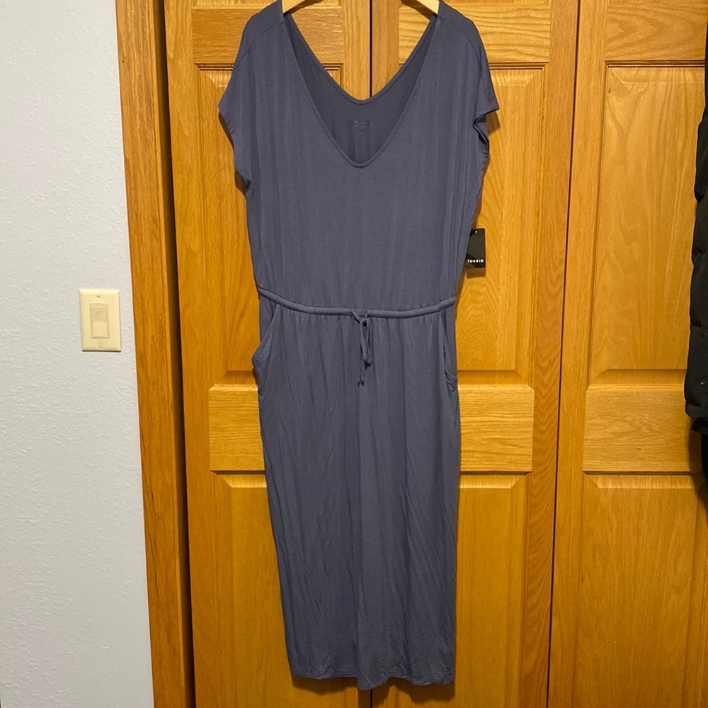 torrid blue Midi Dress with Waist Tie 2X - Picture 2 of 8